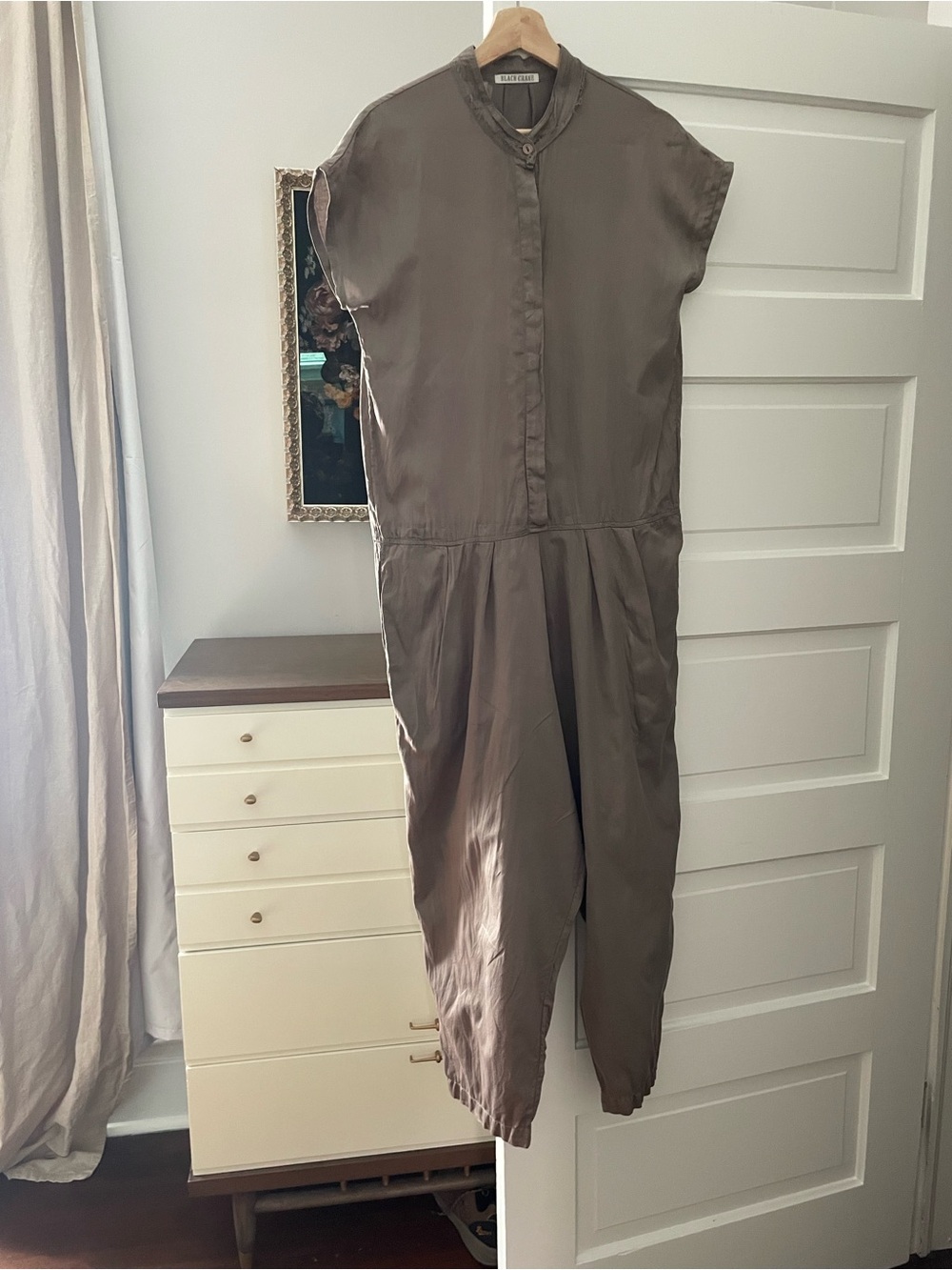 Black Crane short sleeve cotton jumpsuit